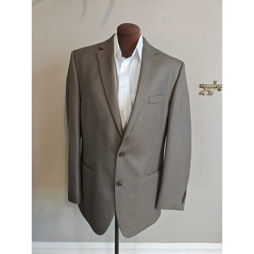 Lauren Ralph Lauren Mens Sports Coat 44L Brown Blue Geometric 2 Button Blazer